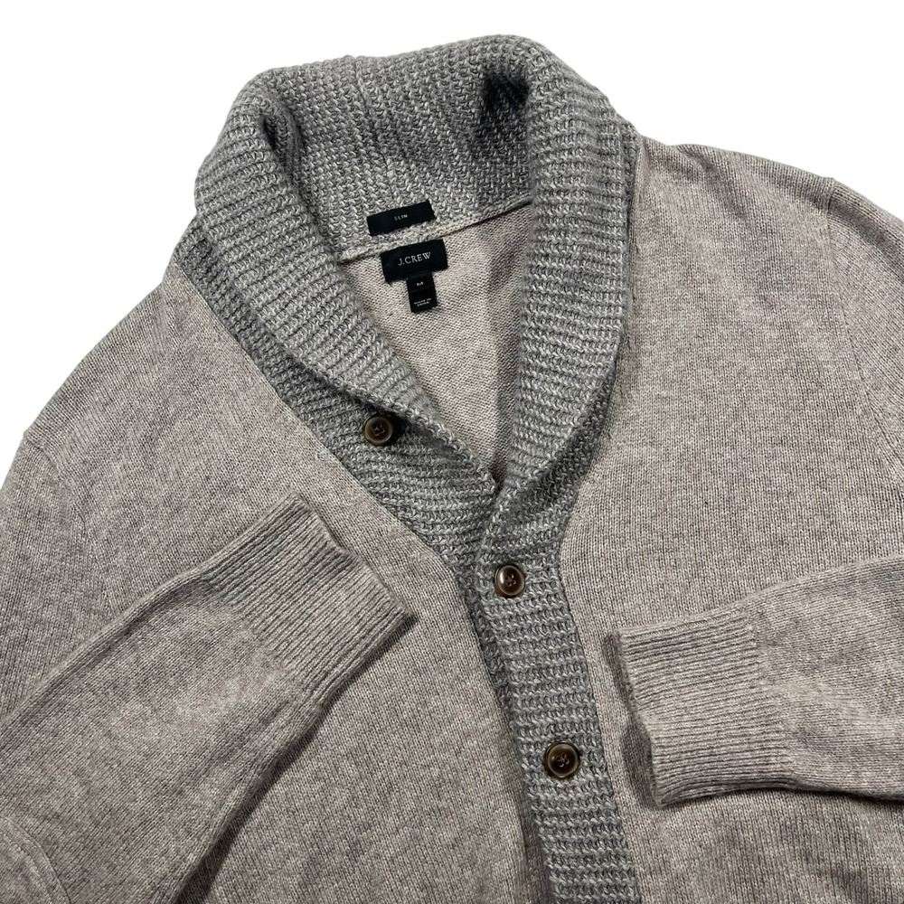 J.Crew Cardigan Men Medium Gray Merino Alpaca Slim Shawl Collar Elbow Patch